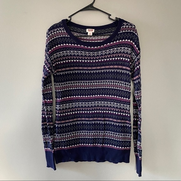 Mossimo Supply Co. Sweaters - Mossimo Blue Geometric Striped Fitted Knit Cotton Pullover Sweater Women's Sz XS